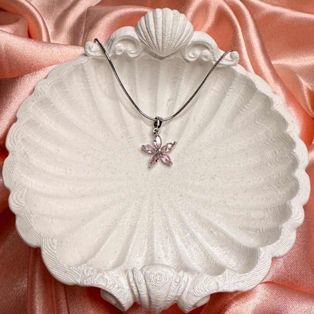 Laira Pembe Kristal Taşlı Çelik Kolye Silver