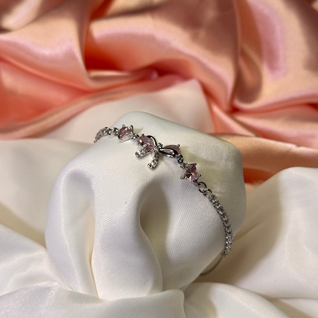 Rox Fiyonk Detaylı Zirkon Taşlı Bileklik Pink/Silver