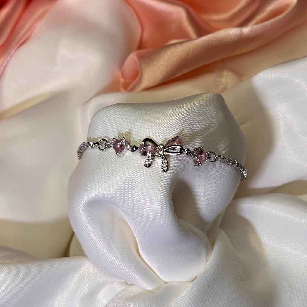 Rox Fiyonk Detaylı Zirkon Taşlı Bileklik Pink/Silver