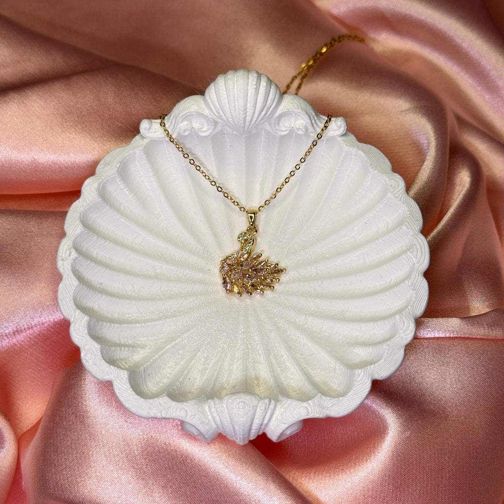 Royal Swan Pembe Zirkon Taşlı Kuğu Çelik Kolye