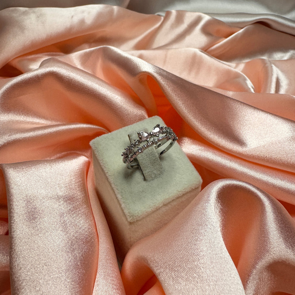 Tiara İkili Sıra Zirkon Taşlı Silver Yüzük